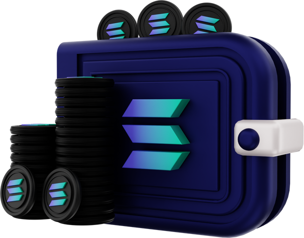 3d illustration, solana crypto coin wallet
